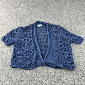 Coldwater Creek Womens Open Knit Cardigan Sweater Blue Short Sleeve Size M